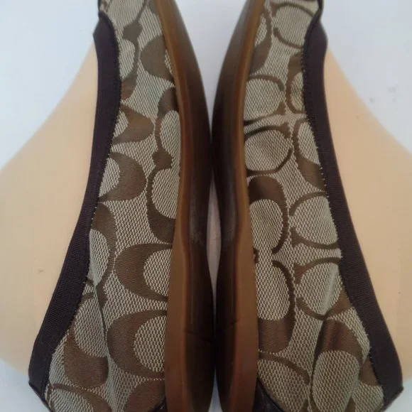 Coach Chelsey Signature Logo Fabric Brown Leather Flats Goldtone Hardware Sz 8 - Picture 7 of 15